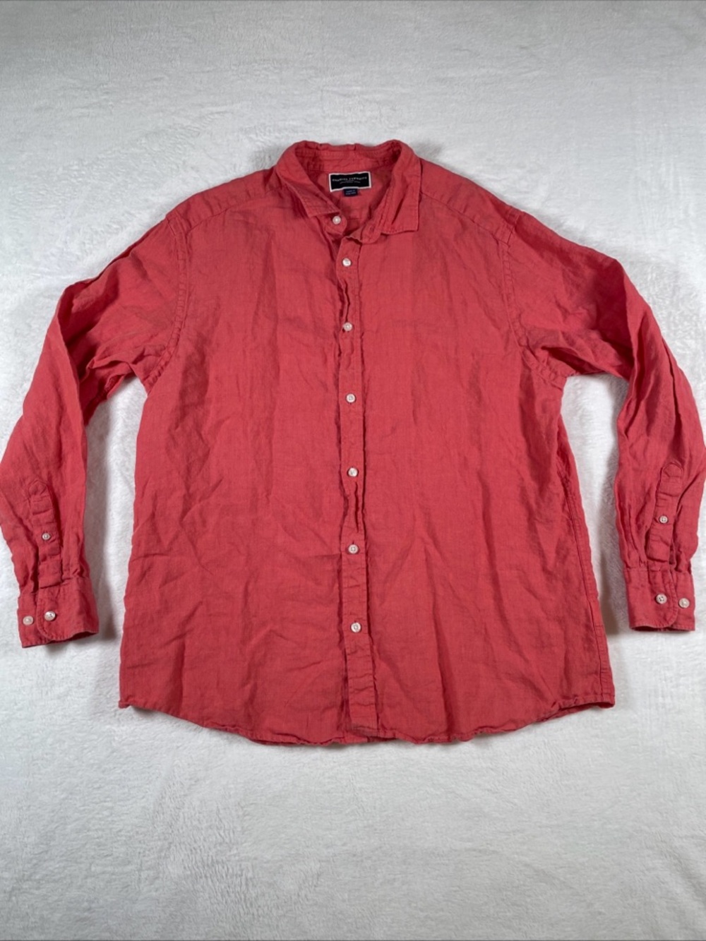 Charles Tyrwhitt Mens 100% LINEN Long Sleeve Shirt XL Classic Fit Coral-Salmon